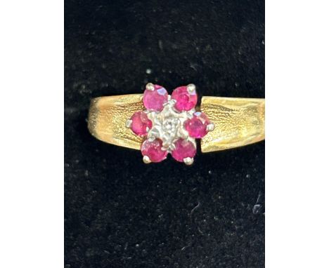 18ct Gold ring rubies and diamonds, size U, 3.1grams