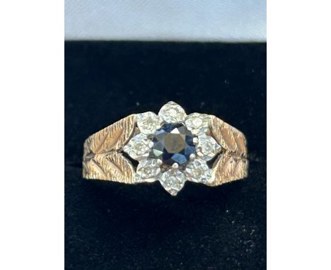 9ct Gold ring sapphire and diamonds, size Q, 3.8grams