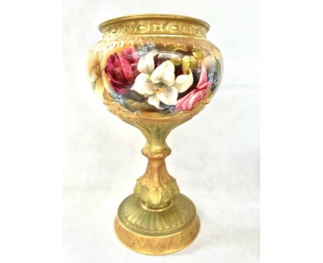 Royal Worcester chalice signed Bray  No 1813 stamped 1914 with union jack flag to base Height 25 cm 