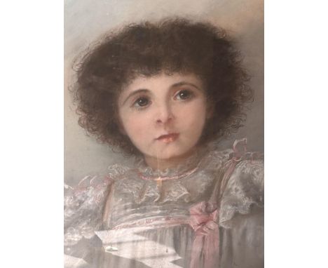 Framed pastel portrait of a young girl signed Booth