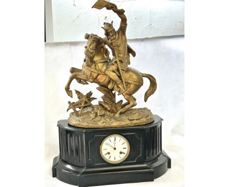 Large & heavy Victorian Belgium slate & gilt clock Weight 31kg Height 74 cm