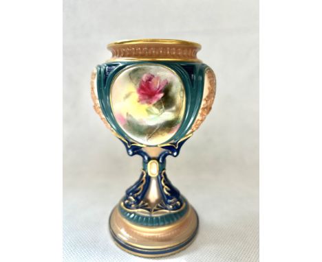 Hadley's Royal Worcester centre piece vase, 3 panels decorated with flowers No 132/1038 Height 15 cm