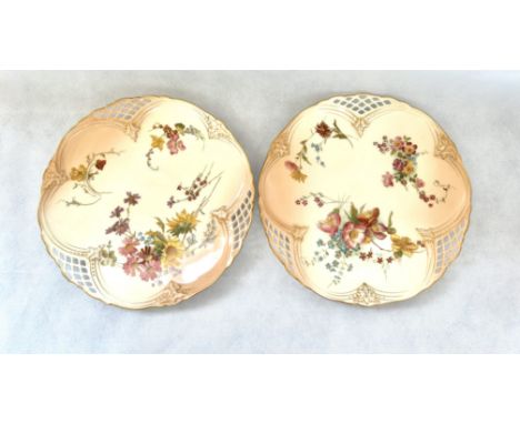 Royal Worcester blush ivory hand painted pierced plate x2 