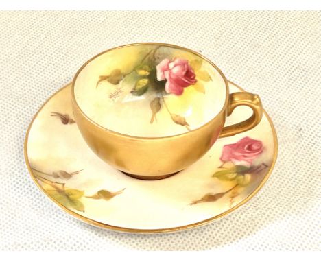 Royal Worcester hand painted cup and saucer