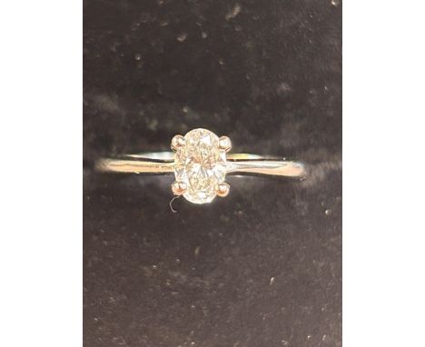 Oval diamond ring set in platinum. Size I 0.37ct diamond. Platinum weight 3.7 grams 