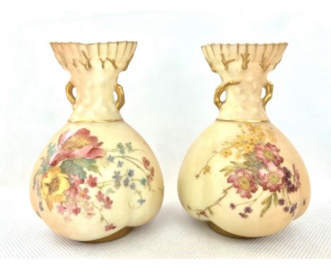Pair of Royal Worcester blush ivory vases 1663 c1897 Height 11 cm