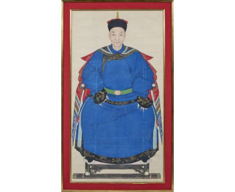 Ecole chinoise, XIXe sièclePortrait d'un dignitaire gouache 123 x 65cm (48 x 25 1/2in).Footnotes:CHINESE SCHOOL, 19th CENTURY