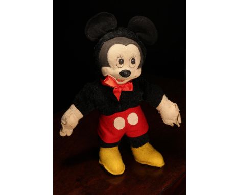 A 1940's/1950's Merrythought novelty Mickey Mouse, the pressed moulded face with painted features, black felt ears, black plu