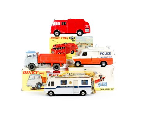 4 Dinky Toys. An Airport Fire Tender with Flashing Light (276). Midland Mobile Bank (280). Police Accident Unit (287) with 4 