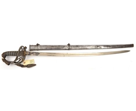 A Vic 1827 pattern Rifle Volunteer officer’s sword,  plated blade 32½”, etched on one side with crown, “Rifle Volunteers” wre