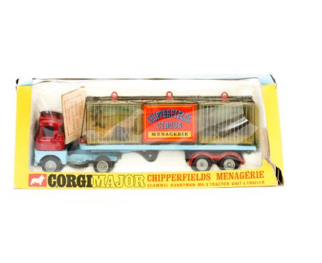 A Corgi Major Chipperfields Menagerie (1139). Comprising Scammel Handyman Tractor unit and trailer, plus 3 loads, 6 animals a