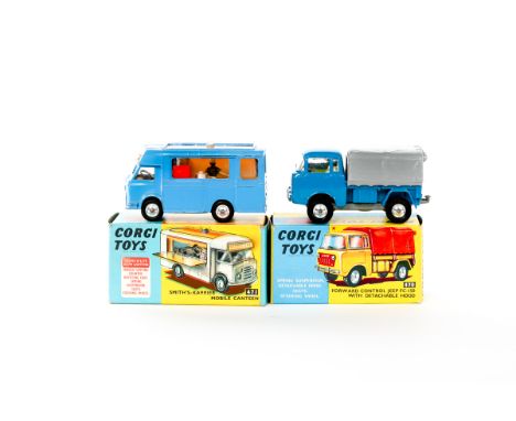 2 Corgi Toys. A Karrier Bantam Snack Bar (471). An example in blue with 'Joe's Diner' to one side. Together with a Forward Co