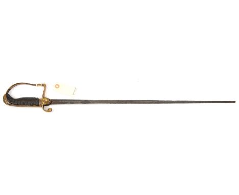 A composite naval WO’s sword c 1810,  slender fullered blade 26”, with traces of etched trophy and foliage, gilt stirrup hilt