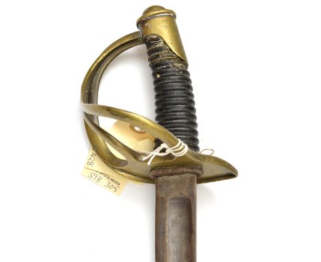 A continental light cavalry trooper’s sword, similar to the French M1822, curved fullered blade 34½” with narrow back fuller 