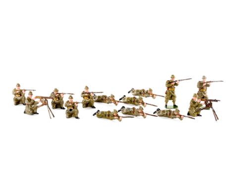 Britains Belgian Infantry from Set No.1383 C. 1950's - 6 lying firing, 4 kneeling, 2 standing firing and 2 Hotchkiss Machine 