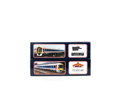 2 Bachmann Branch-Line DMU/EMU 3 car units. Class 159 DMU 31-510 and an class 166 Turbo EMU 31-025, both in 'Network South Ea