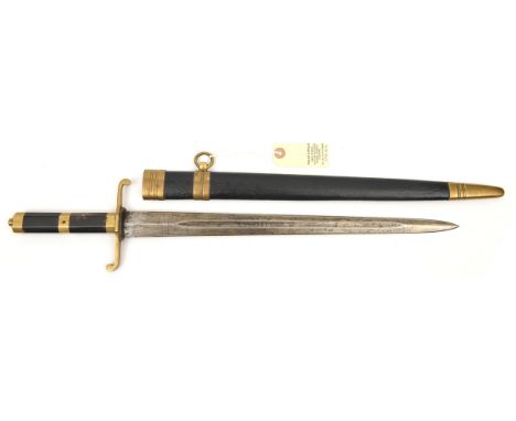 A continental hunting sword,  DE fullered blade 17”, brass mounted hilt with flattened S shaped crossguard, flattened octagon