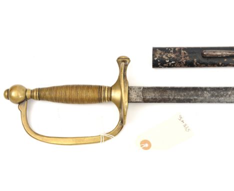 A continental cavalry OR’s sword,  straight fullered blade 32”, with maker’s mark “FH” in oval at forte, plain brass hilt wit