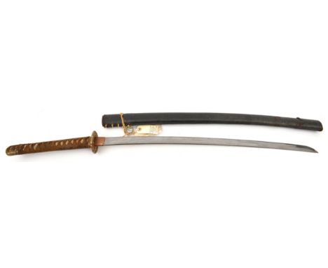 A Japanese officer’s WWII sword katana, c 1940, blade 26½” signed “Seki Fujiwara Yoshitaka” with arsenal stamp, regulation mo