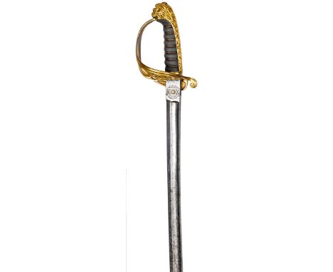 An officer’s sword of the Royal Dock Yard Battalion, 1847-56,  slightly curved, fullered blade 32½”, by Henry Wilkinson, Pall