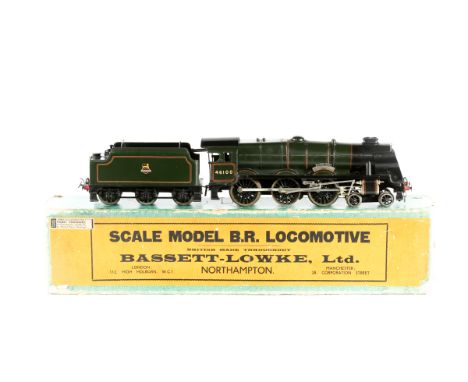 A Bassett-Lowke O gauge clockwork BR Royal Scot Class 4-6-0  tender locomotive 'Royal Scot' RN 46100. In lined Brunswick Gree