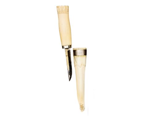 A small 19th century Scandinavian hunting knife, plated, facetted SE blade 3½”, whale ivory grip, with plain silver plated lo