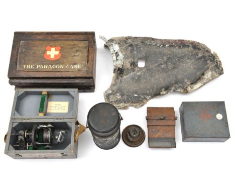 A WWII Air Ministry astro compass Mark II, in its wooden carrying case; a Thermos flask, the base with broad arrow and 1945; 