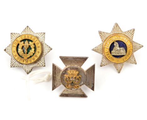 3 officers small gilt and silver plated sidecap badges: R Lincoln blue enamel centre, Cheshire green enamel and D of Edinburg