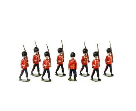 Britains Irish Guards from Set No.107. All marching at the slope, with Officer. c.1908 to 1914- box packs - gaitered - rifles