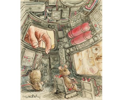 Graham Oakley (British, 1929), an original illustration for 'The Church Mice and the Moon', signed l.l., pen and ink and wate