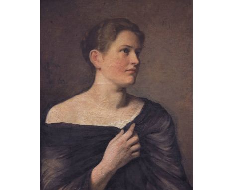 C..Schonbruhen (European, late 19th Century), portrait of a lady, bust length in slight profile wearing a green wrap, signed 