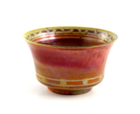 Gwladys Rodgers for Pilkington, a Royal Lancastrian lustre bowl, circa 1920, footed and flared form, painted with a knotted g