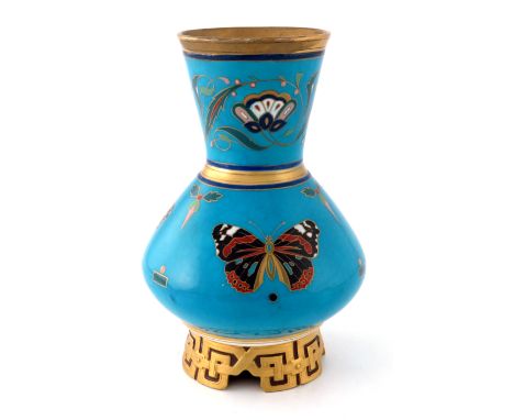 Christopher Dresser for Minton, an Aesthetic Movement vase, 1871, conical bulbous form, decorated in the Chinese Cloisonne st