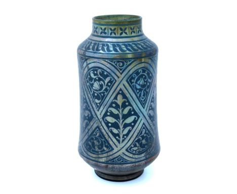 William S Mycock for Pilkington, a Royal Lancastrian lustre vase, 1907, shouldered and waisted albarello form, painted with a