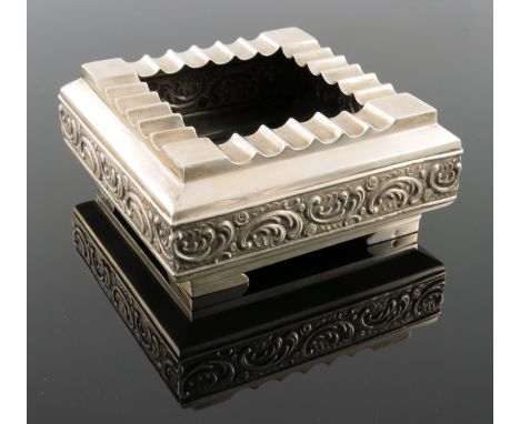 Karl Faberge, an Imperial Russian silver ashtray, BA, St Petersburg circa 1900, Latvian import marks, square section cuboid f