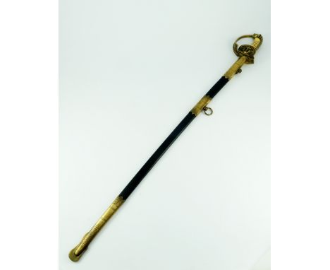 Weimar Republic German Navy Officer's dress sword, housed in brass mounted leather scabbard, gilt brass hilt with fouled anch