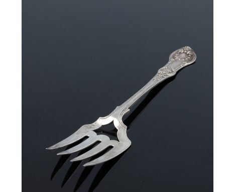 A Victorian silver serving fork, George Adams, London 1847, single struck Queen's Pattern, 27cm long, 5.05ozt
