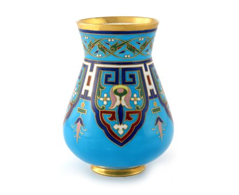 Christopher Dresser for Minton, an Aesthetic Movement Chinoiserie vase, circa 1870, conical baluster form with flared conical
