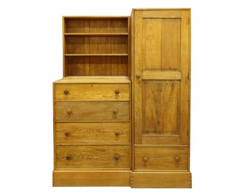 Peter Waals for Loughborough College, a Cotswold School oak bedroom unit, the four drawer chest, with octagonal handles, belo