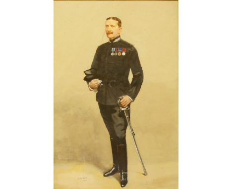 Sir Leslie Matthew Ward 'Spy' (British, 1851-1922), portrait of military gentleman, full length standing wearing a monocle, b