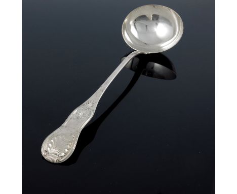 A George IV Scottish silver ladle, James and William Marshall, Edinburgh 1826, single struck King's Pattern, 36cm long, 7.26o