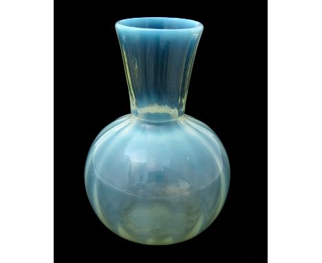 Harry Powell for James Powell and Sons, Whitefriars, an Arts and Crafts straw opal glass vase, circa 1880, vertically ribbed 