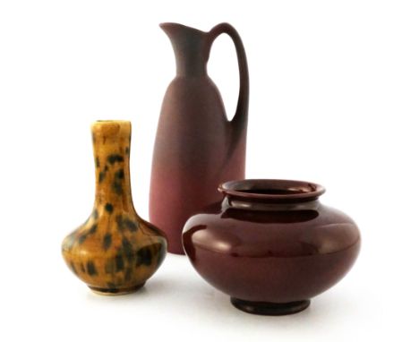 Rookwood, Fulper and Van Briggle, three American art pottery vases, early 20th century, including spotted glaze bulbous vase,