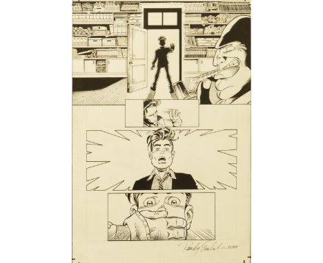 Randy Emberlin (American, 20th/21st Century), 'R.I.P.D', signed and dated 2001 l..r, pen and ink, 40 by 27cm, framed 