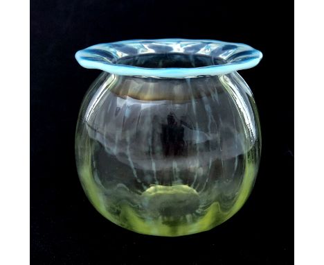 Harry Powell for James Powell and Sons, Whitefriars, an Arts and Crafts straw opal glass vase, circa 1890, ribbed spherical f