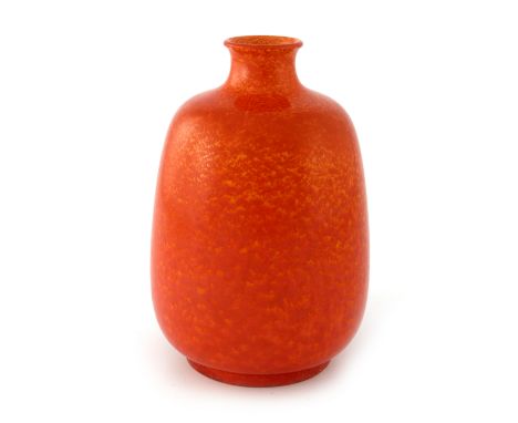 Pilkington, a Royal Lancastrian Orange Vermillion glaze vase, circa 1925, shouldered form, impressed marks, 2909, 20.5cm high