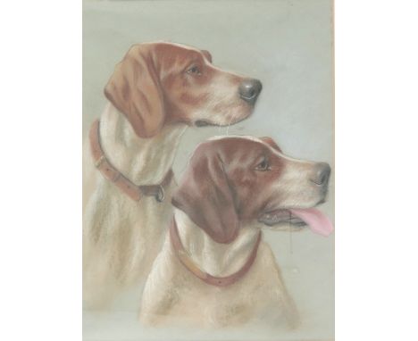 Mabel Greer (British, 1880-1972), Portrait of Two Beagles, pastel, 33 by 25cm, framed