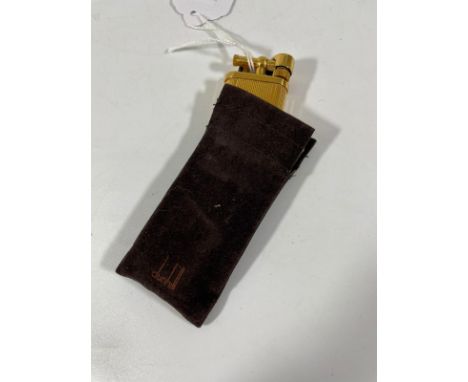 A gold plated Dunhill unique gas lighter number 352749.&nbsp; 65cm x 30cm overall good, not tested and with pouch