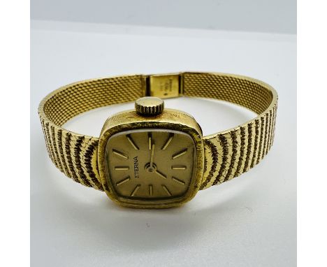 An 18ct yellow gold Eterna ladies cocktail watch. With a square gilded dial, with baton markers. Gross weight 32 grams approx