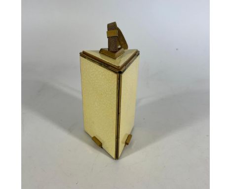 A vintage ladies faux Shagreen effect compact/cigarette care/note book of triangular form.&nbsp; 18cm tall including handle g